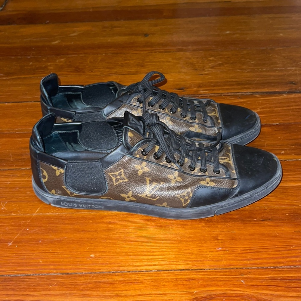Louis Vuitton Brown Monogram Canvas and Black Leather  Low-Top Sneakers Men’s 10